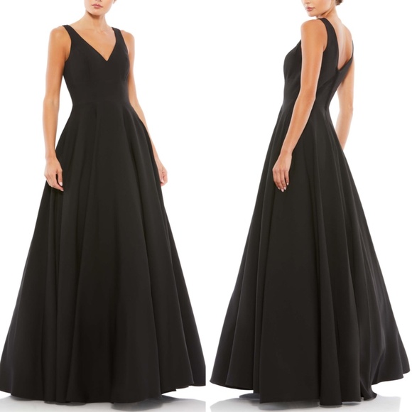 NEW Ieena Mac Duggal BLACK Classic SLEEVELESS Empire Waist A-LINE BALL GOWN - Picture 3 of 15